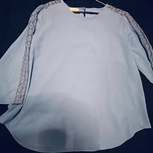 Women's Blue Lace Sleeve Top